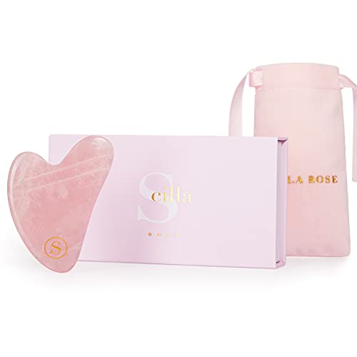 Scilla ROSE Scilla Rose Quartz Gua Sha Massage Tool-100% Authentic Rose Quartz Gua Sha Stone Face Massager Skin Care Facial Tools for Lymphatic Drainage Face Sculptor Acupuncture Therapy for Face Neck Body