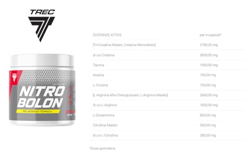 Trec Nutrition TREC Nutrition NitroBolon - Advanced Pre-Workout Creatine Stack with Citrulline, Arginine, and More - Tropical Flavour - 300g Powder