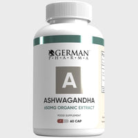 German Pharma Ashwagandha Organic 650mg | 60 Vegetarian Capsules | 5% Withanolides | UK Manufacturing | 100% Natural |
