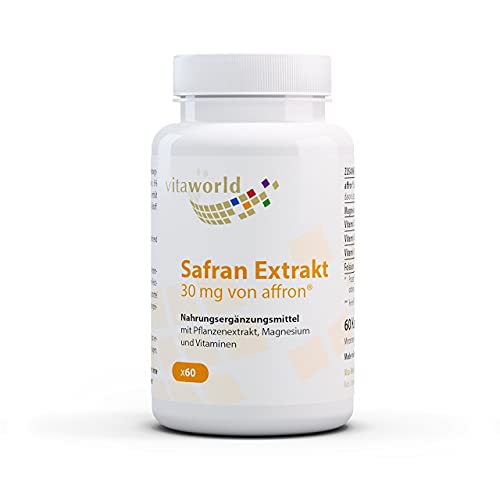 Vita World Saffron Extract 60 Capsules 100% Natural Saffron, with Magnesium and B Vitamins, Vegan/Vegetarian Made in Germany