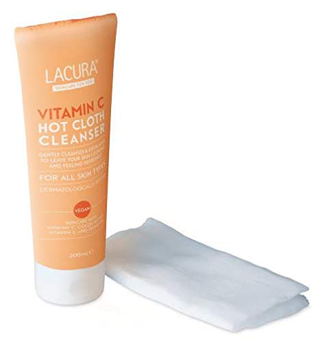 Lacura Vitamin C Hot Cloth Cleanser with Muslin Cloth 200ml | Removes Make Up | Gently Cleanses & Exfoliates | All Skin Types | For Sensitive Skin | Vegan Skincare