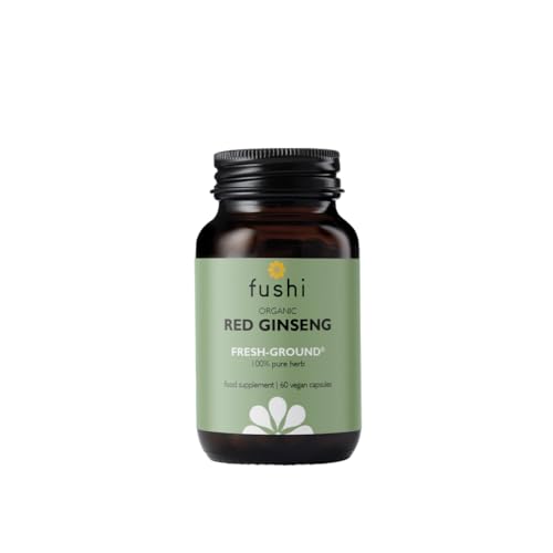 Fushi Organic Red Ginseng Capsules, 60 Caps | Fresh-Ground Whole Food | Boosting Herb for Cholesterol & Immune System | For Vegetarians & Vegans | Bio-dynamically Grown | Made in the UK