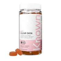 Known Tasty Clear Skin Gummies - with Vitamin C, Zinc & Gut-Friendly Bacteria - Supports Skin - Natural Orange Flavour - 60 Gummies, 1 Month Supply