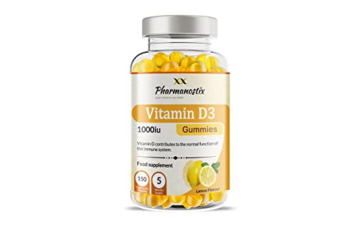 Pharmanostix Vitamin D3 1000iu Gummies - 150 Natural Lemon Flavour Gummies for Teens & Adults - 5 Months Supply - Support Immune Function and Help Maintain Bones and Teeth Helps in Calcium Absorption