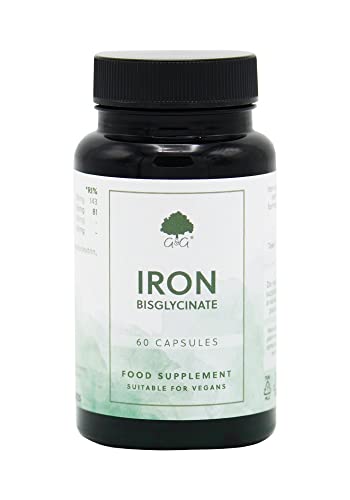 Iron (bisglycinate) Capsules | 20mg Iron (bisglycinate) per Capsule | 60 Vegan Capsules | Chelated Iron for Better Absorption | with Vitamin C | G&G Vitamins