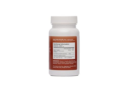 CORREXIKO Raw Vitamin C Supplement Tablets - 850mg Vitamin C Complex with Bioflavonoids - High Strength Ascorbic Acid - Strengthens Collagen Matrix - Supports Immunity - 30 Capsules, 1 Month Supply