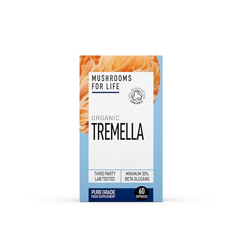 Mushrooms 4 Life Organic Tremella Mushroom 60g or 60 caps – Pure Tremella Powder or Cpsules | Anti Aging Supplement for Beauty & Skin | Rich in Antioxidants, 30% + Beta Glucans (60 caps)