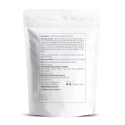 SAMYAM Natural Indigo Powder - 500g Pack | Natural Hair Dye, Chemical and PPD Free
