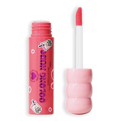 Revolution Beauty London I Heart Revolution Bubble Tea Milky Blush + Lip Tint, Hydrating All-In-One Face Tint Infused With Matcha Green Tea, Vegan & Cruelty-Free, Oolong Nude