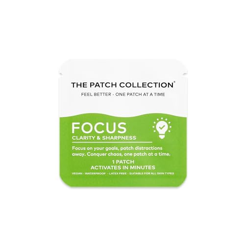 The Patch Collection® - Ultimate Focus & Clarity Patch for Improved Brain Function, Sharpness, Memory | Ginkgo Biloba, Green Tea, B-Vitamins, Magnesium | 8 Hour Focus | Vegan & Latex Free (Pack of 1)