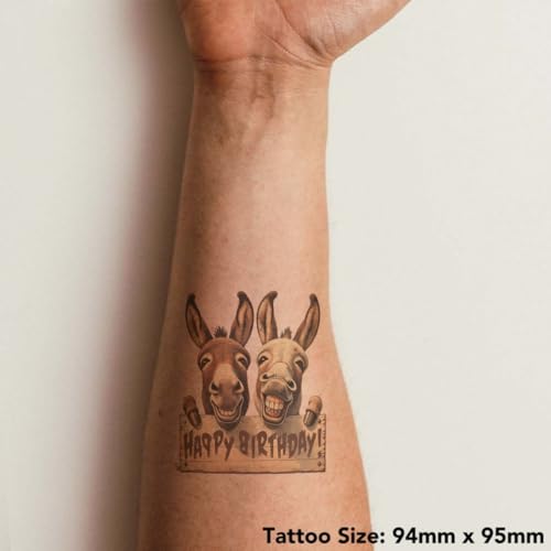 Azeeda 'Happy Birthday Donkeys' Temporary Tattoo - Water Resistant, Skin-Safe, Non-Toxic Transfer (TO00081373)