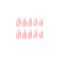Maggidea French False Nails, Acrylic French Stick on Nails, 24pcs Strong Medium Long Coffin French Style Press On Nails with Glue White Tips Design Fake Nails (Pink Coffin)