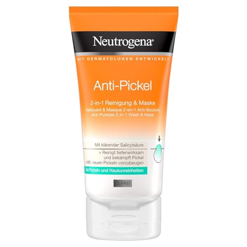 Neutrogena Anti-Pimple Facial Cleanser, 2-in-1 Cleansing and Mask with Salicylic Acid for Blemished Skin, Oil-Free, 150 ml