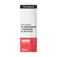 Neutrogena Clear & Defend+ Gel Moisturiser (1 x 50ml), Fast-Absorbing Face Moisturiser with 4% Niacinamide and 1% Panthenol, Fragrance-Free, Hydrating Gel, Suitable for Daily Use and Spot-Prone Skin