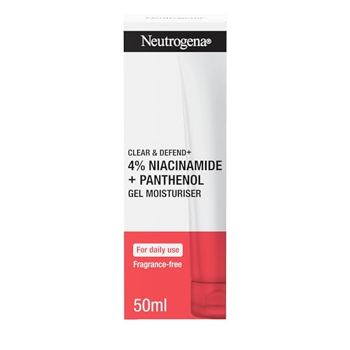 Neutrogena Clear & Defend+ Gel Moisturiser (1 x 50ml), Fast-Absorbing Face Moisturiser with 4% Niacinamide and 1% Panthenol, Fragrance-Free, Hydrating Gel, Suitable for Daily Use and Spot-Prone Skin