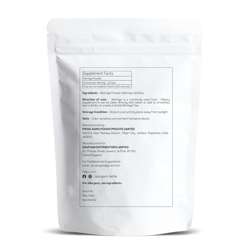 SAMYAM Moringa Leaves Powder - 500g Pack | Superfood Supplement, Plant-Based Nutrition