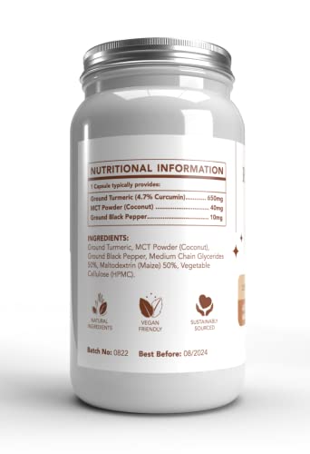 Rejoovenate Turmeric & Black Pepper 60 Capsules with Added Coconut Oil - New Recipe for Maximum Bioavailability | Certified High Curcumin Content | 60 x 700mg