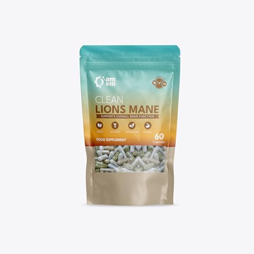 AMPM Clean Lions Mane Mushroom Extract - 12,000ug Strength - 60 Capsules - Brain and Focus Supplement