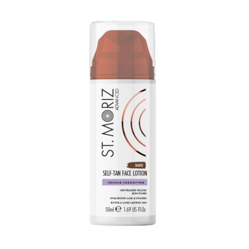 ‎ST. MORIZ St Moriz Advanced Dark Colour Correcting Self Tan Face Lotion | With Hyaluronic Acid & Vitamin B5 | Purple Colour Correcting Undertones Neutralise Yellow Tones | Wear Alone & Under Makeup | 50ml