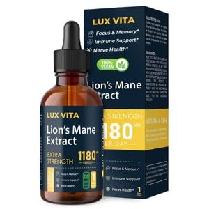 Lux Vita Organic Mushroom Lions Mane Supplement 1180mg Vegan and Non-GMO Extra Strength Liquid Drops for Brain Booster, Immune Support and Nerve Health