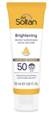 Soltan Brightening Protect & Moisturise Facial Sun Care SPF50 | 50ml | Advanced UVA & UVB Protection | Hydrating & Glow-Enhancing Sunscreen