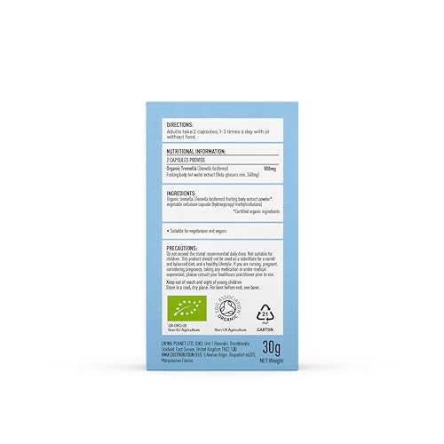 Mushrooms 4 Life Organic Tremella Mushroom 60g or 60 caps – Pure Tremella Powder or Cpsules | Anti Aging Supplement for Beauty & Skin | Rich in Antioxidants, 30% + Beta Glucans (60 caps)