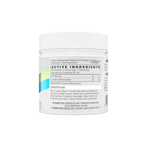Naughty Boy Micronised Creatine Monohydrate Powder, 100% Pure 200 Mesh Creatine, Unflavoured, 150g, 50 Servings