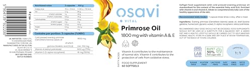 Osavi Primrose Oil with Vitamin A & E, 1800mg - 60 softgels