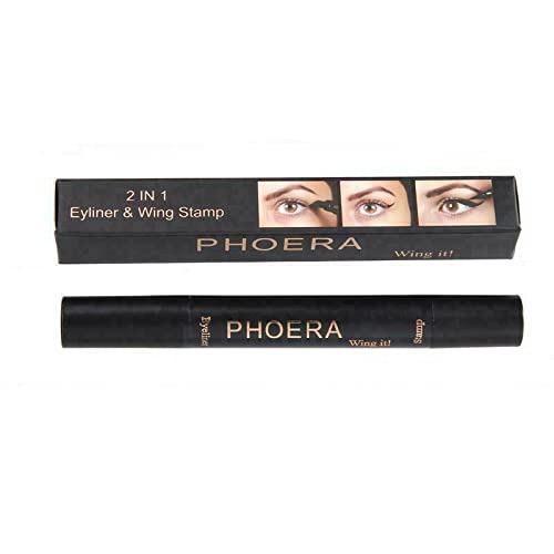 Phoera PHOERA 2 in 1 Wing Cat Eye Liner + Stamp Winged Long Lasting Liquid Eye Liner Waterproof & Smudge proof Makeup Black Eyeliner Pen Winged Eyeliner Pencil - AQUAPURITY (THIN STAMP)