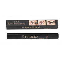 Phoera PHOERA 2 in 1 Wing Cat Eye Liner + Stamp Winged Long Lasting Liquid Eye Liner Waterproof & Smudge proof Makeup Black Eyeliner Pen Winged Eyeliner Pencil - AQUAPURITY (THIN STAMP)