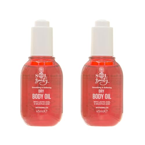 Sol Beauty Dry Body Oil Watermelon Scent, Helps Hydrate and Soften Skin, Vegan Friendly Light Moisturiser 2 x 45ml