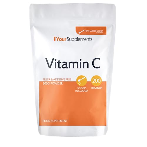 YourSupplements Vitamin C Powder 200g - Ascorbic Acid | 100% Pure British Pharmaceutical Grade | Non-GMO | Scoop Included