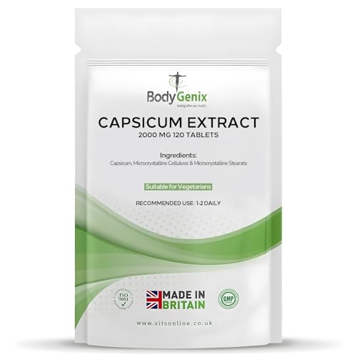Bodygenix Capsicum Extract 2000mg Tablets - High Strength Anti Inflammatory Immune Metabolism Digestive Anti Oxidant Support - Vegan Food Supplement 120 Tablets