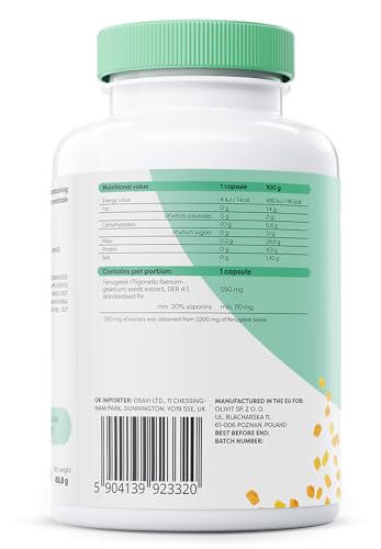 OSAVI Osavi Fenugreek 550 mg – 120 Vegan Capsules | Standardized Fenugreek Seed Extract for Healthy Blood Glucose Levels | Supports Normal Blood Sugar Regulation