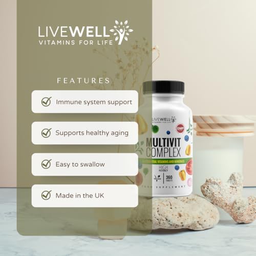 Livewell Vitamins For Life Multivitamin Tablets for Men - Multivitamin Tablets for Women - Multivitamins & Minerals Complex - 30 Essential Active Vitamins & Minerals - 90 Vegan multivitamin Tablets - Made in The UK