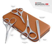 Suvorna Moustache and Beard kit with Beard Scissors, Moustache Shear, Nose Shears, Eyebrow Scissors and Tweezers for Facial Hair | Hair Dresser Scissor and Hair Cutting Scissor. (Brown)