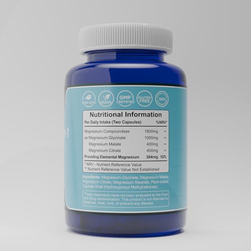 Magnesium 3-in-1 Complex – 1800mg of Glycinate, Citrate & Malate – 384mg Elemental Magnesium – Highly Bioavailable Formula – 90 Vegan Capsules for Muscle Health, Energy & Stress Relief