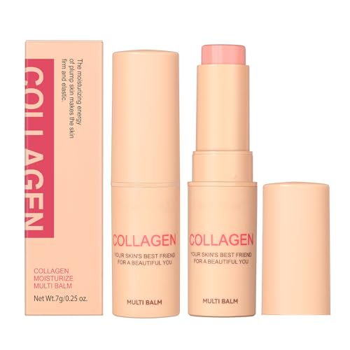 ewku Collagen Multi Balm Stick, Collagen Boosting Moisture Balm Stick for Lip & Eye Wrinkles, Anti Wrinkle Care Face Moisturiser, Korean Skincare Hydrating Eye balm,Tightening Lift Cream for Women - 2pcs
