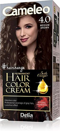 Delia Cosmetics Cameleo - Permanent Hair Colour Cream - Medium Brown - Intensive Color & Protection - 5 Oils + Omega Plus Acids - Professional, Luxurious Hair Dye - Full Kit