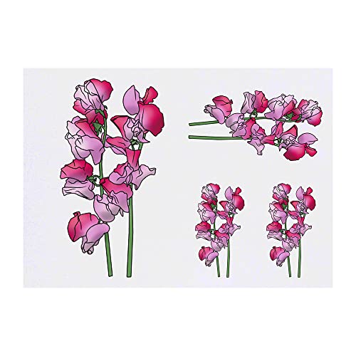 Azeeda 4 x 'Pink Sweetpea Flowers' Temporary Tattoos - Water Resistant, Skin-Safe, Non-Toxic Transfers, Mixed Sizes (TO00059124)