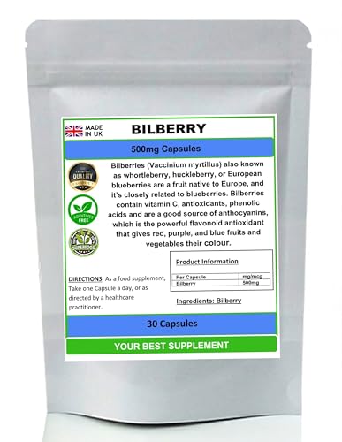 Your Best Supplement Bilberry Capsules 500mg- Premium Quality (High Strength) Natural No Additives (30)