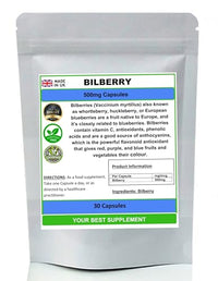 Your Best Supplement Bilberry Capsules 500mg- Premium Quality (High Strength) Natural No Additives (30)