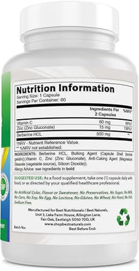 Best Naturals Berberine Plus with Berberine HCl, Vitamin C and Zinc, 1000 mg, 60 Capsules
