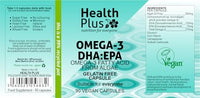 Health Plus Omega-3 DHA:EPA 500mg (Vegan) : Algal Oil Omega-3 Fatty Acid : 90 Vcaps, in a Planet-Friendly 99% Recycled Pot