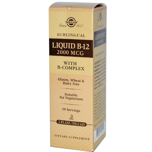 Solgar Sublingual Liquid B-12 2000 mcg with B-Complex - 2 fl oz - Supports Production of Energy, Red Blood Cells, Healthy Nervous System & Heart Health - Vegan, Gluten Free - 59 Total Servings
