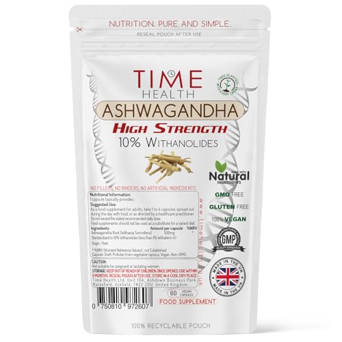 Ashwagandha - 10% Withanolides - HIGH Strength - Maximum Benefits - UK Manufactured - Zero Additives - Pullulan (60 Capsules)