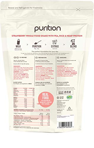 Purition Vegan Strawberry Dairy Free Natural Protein Powder for Keto Diet Shakes and Meal Replacements Shakes - 250g