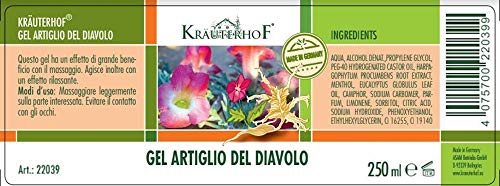 Krauterhof Kräuterhof Gel with Devil's Claw and Eucalyptus, Menthol and Camphor Extract 250ml Tub Sealed with Aluminium Film [Ideal Care for Massages]