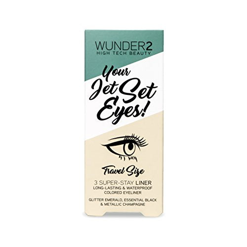 WUNDERBROW WUNDER2 JET SET EYES Makeup Eyeliner Pencil Set of 3 Long Lasting Waterproof Eye Liners, Black, Cream, Green