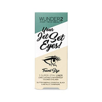 WUNDERBROW WUNDER2 JET SET EYES Makeup Eyeliner Pencil Set of 3 Long Lasting Waterproof Eye Liners, Black, Cream, Green